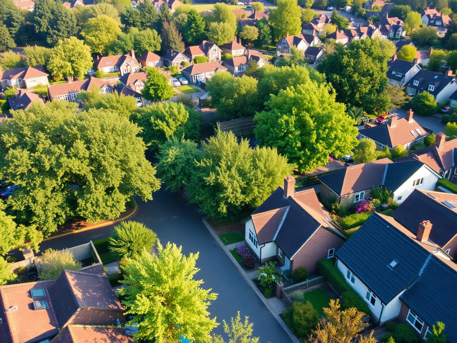 Aerial view of leafy suburban homes in Gravesend & Surrounds
